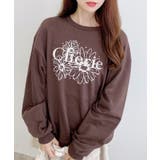 ブラウン/オフホワイト | フラワーロゴ裏毛トップス | INGNI