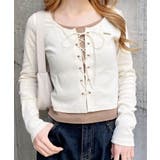 アイボリー/ブラウン | キャミレイヤード風リブレースアップTOPs | INGNI 