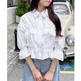 オフホワイト | 【WEB限定】フリルリボンショート5分袖シャツ | INGNI
