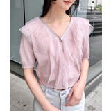 ピンク | チュールフリル半袖ニットカーディガン | INGNI