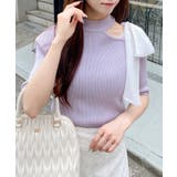 ラベンダー/オフホワイト | ワンショルシアーリボン半袖ニット | INGNI