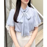 ブルーグレー | 【WEB限定】ラメシアー2wayリボンフレアスリーブブラウス | INGNI