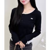 クロ | ヘンリーNレース付プレートロゴ長袖リブTOPs | INGNI