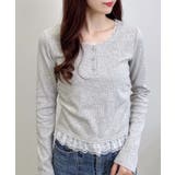 グレー | ヘンリーNレース付プレートロゴ長袖リブTOPs | INGNI