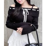 クロ/オフホワイト | 12GリボンオフショルフレアSニット | INGNI 