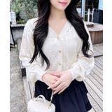 オフホワイト | リボン柄パターンメッシュニットカーディガン | INGNI