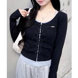 クロ/グレー | キャミレイヤード風リブレースアップTOPs | INGNI 