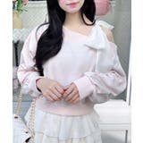 ライトピンク | 裏毛肩リボン胸ロゴワンショルTOPs | INGNI 