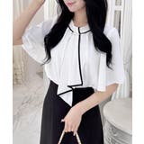 オフホワイト/クロ | パールピン付トロミフレアスリーブブラウス | INGNI