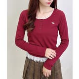 ボルドー | ヘンリーNレース付プレートロゴ長袖リブTOPs | INGNI