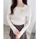 オフホワイト/A | 12Gブローチ付オフショルニット | INGNI