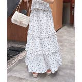 オフホワイト/ブルー | 花柄フリルティアードSK | INGNI