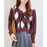 ブラウン | 12Gアーガイルクルーネックニットカーディガン+キャミセット | INGNI