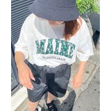 オフホワイト/グリーン | モノグラムカレッジロゴ半袖T                      | INGNI 
