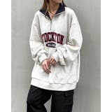 オートミール | ハーフZIP配色カレッジロゴ裏毛チュニック | INGNI