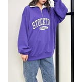 パープル | ハーフZIP配色カレッジロゴ裏毛チュニック | INGNI