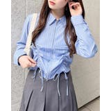 フロントジップストライプドロストギャザークロップドシャツ | INGNI | 詳細画像1