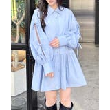 サックス | 袖リボンティアードチュニックシャツワンピース | INGNI