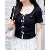 プレート付レイヤード前リボンリブTOPs | INGNI | 詳細画像1