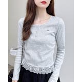 グレー | ヘンリーネックレース付プレートリブ長袖トップス | INGNI 