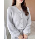 ライトグレー | 【WEB限定アイテム】Vネックリボン釦フェザーニットカーディガン | INGNI
