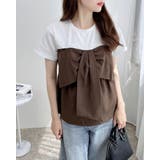 ブラウン | リボンドッキングTシャツトップス | INGNI