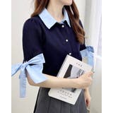 コン/ブルー | 12G袖リボンシャツレイヤード風ニット | INGNI 