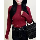 ボルドー | 12G ハイネックビジュ付リブニット | INGNI 