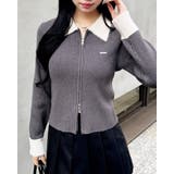 チャコールグレー/オフホワイト | 12Gフェザー衿リブニットカーディガン | INGNI