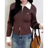 ブラウン/オフホワイト | 12Gフェザー衿リブニットカーディガン | INGNI