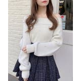 オフホワイト | 7Gもちもちラメ畦パールビジュ付オフショルニット | INGNI 