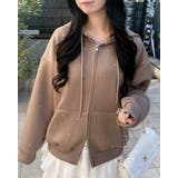 モカ | ビジュー付ダンボールZIPパーカー | INGNI