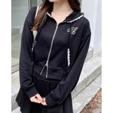 クロ | レース付胸ロゴ裏毛ショートZIPパーカー | INGNI 