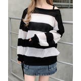 クロ/オフホワイト | 7Gメッシュボーダーチュニックニット | INGNI 