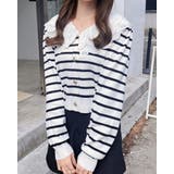 オフクロ/ボーダー | 12Gレースフリル衿ニットカーディガン | INGNI 