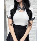 キナリ/クロオフ | 12G チェック衿デコルテオープン半袖ニット | INGNI 