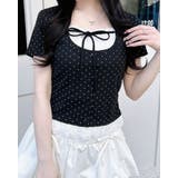 クロ/ライトグレー | レースレイヤード風リボン付きリブTOPs | INGNI 