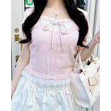 ライトピンク | レースレイヤード風リボン付きリブTOPs | INGNI 