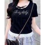 クロ | リボン付レース出しラインストーンロゴTOPs | INGNI 