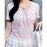 ライトピンク | リボン付レース出しラインストーンロゴTOPs | INGNI 