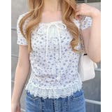 オフホワイト/ハナ | レースレイヤード風リボン付きリブTOPs | INGNI 