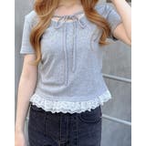 グレー | リボン付レース出しラインストーンロゴTOPs | INGNI 