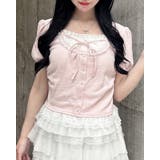 ライトピンク | 衿レースレイヤード風パフスリーブリブTOPs | INGNI 