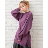 パープル | 12Gミラノリブサッシュ付モックネックチュニックニット | INGNI 