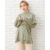 ミントグリーン | 12Gミラノリブサッシュ付モックネックチュニックニット | INGNI 