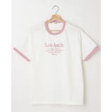 オフホワイト/ピンク | ふくれ刺繍リンガー半袖T                   | INGNI 