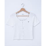 オフホワイト/ハナ | プレート付レイヤード前リボンリブTOPs | INGNI
