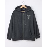 チャコールグレー | ムラ染めbackラインストーンクロスZIPパーカー | INGNI 