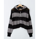 クロ/グレー | 7Gボーダーメッシュニットパーカー | INGNI 