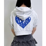 オートミール/ブルー | Backハートラメミニ裏毛ショートZIPパーカー | INGNI 